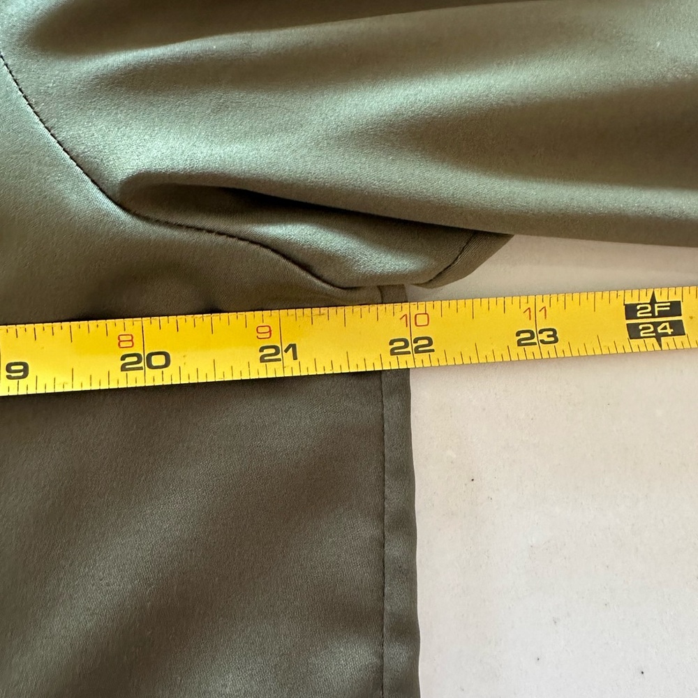 Banana Republic Satin Silky Belted Career Midi Shirt Dress Olive Green 14 - Picture 10 of 16